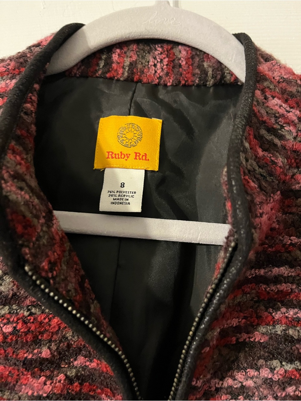 Ruby Rd. Pink Multi Tweed Zip-Front Blazer - Picture 5 of 7